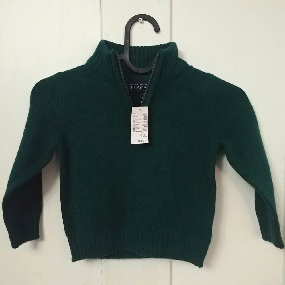 NWT The Childrens Place Cotton Green Half Zip Pullover Sweater Size 2T